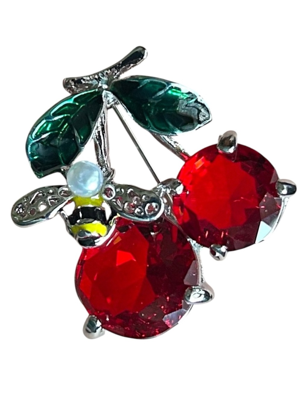 Red Cherry Bee Brooch Pin